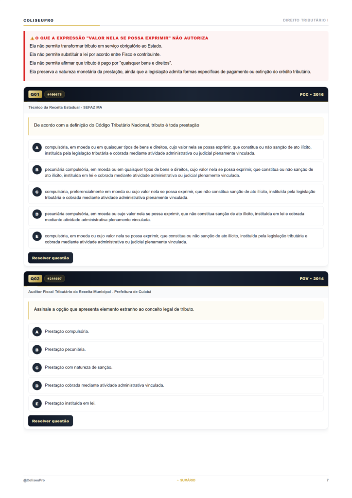 Amostra de Direito Tributário I, página 7 da aula Conceito de Tributo.