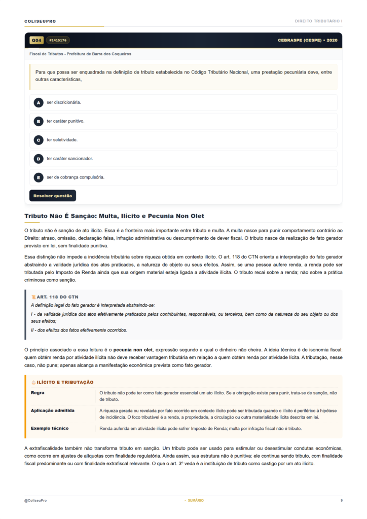 Amostra de Direito Tributário I, página 9 da aula Conceito de Tributo.