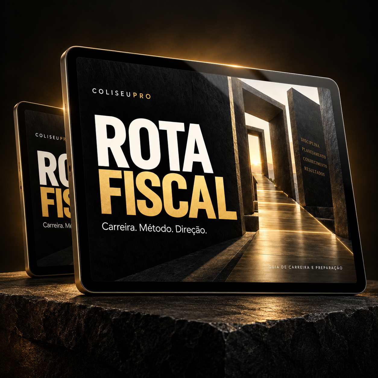 Rota Fiscal: guia digital de carreira, método de estudo e planejamento, com a nova capa em preto e dourado.